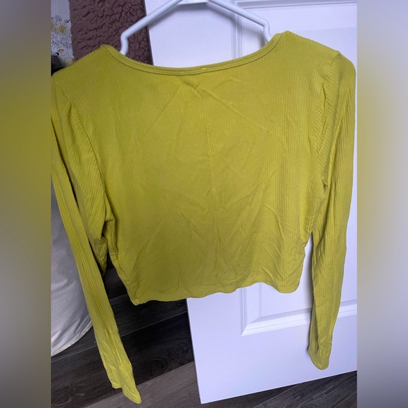 Garage Bright Lime Green/Yellow Long Sleeve V-Neck Shirt - Picture 2 of 3